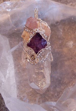 Amethyst Cluster, Rose Quartz Cluster, Quartz, Silver