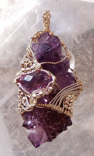 Amethyst - Cactus, Cluster, Pillow Cut, Gold