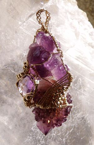 Amethyst - Cactus, Cluster, Pillow Cut, Gold